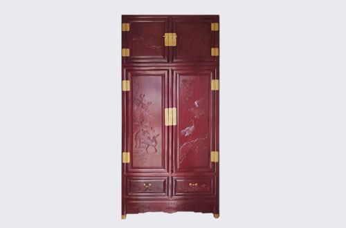 耒阳高端中式家居装修深红色纯实木衣柜